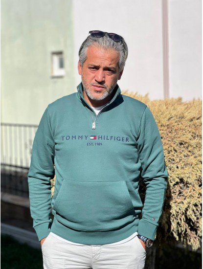 5052-TMY Yeşil Yarım Fermuarlı Önü Nakışlı Sweath