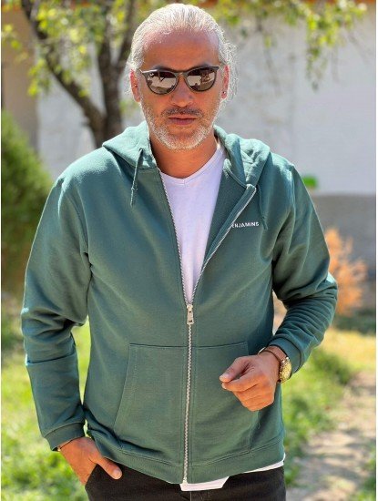 6067-Les Benjamin Yeşil Sweat Fermuarlı Kapşonlu