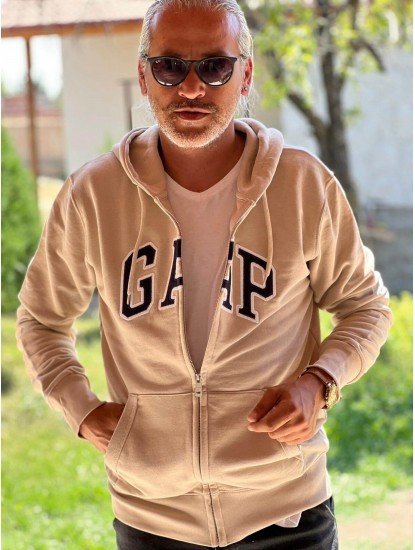 6072-Gap Bej Sweat Fermuarlı Kapşonlu