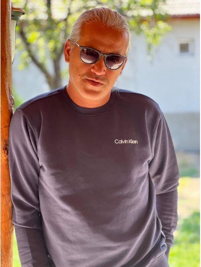 6082-CK Lacivert Sıfır Yaka Önde Baskı Sweath