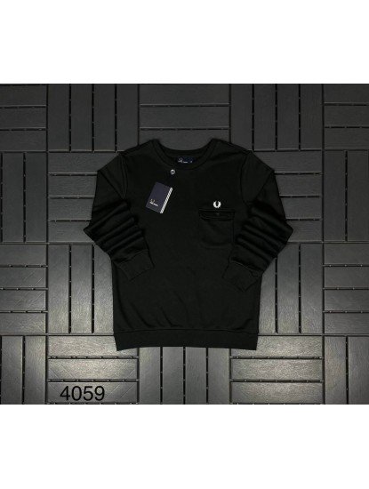 6106-Fred Perry Siyah Cep Detaylı Bisiklet Yaka Sweath