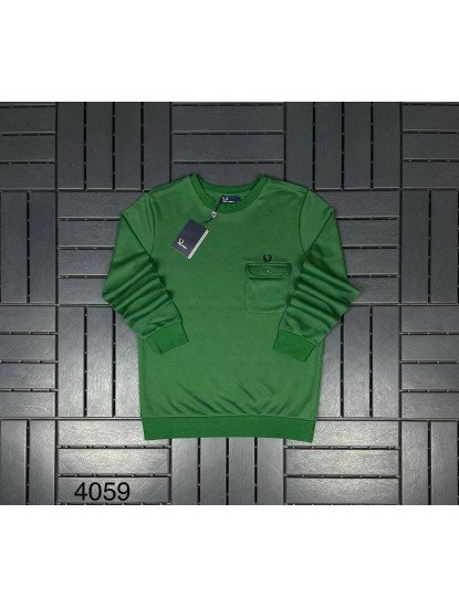 6107-Fred Perry Yeşil Cep Detaylı Bisiklet Yaka Sweath