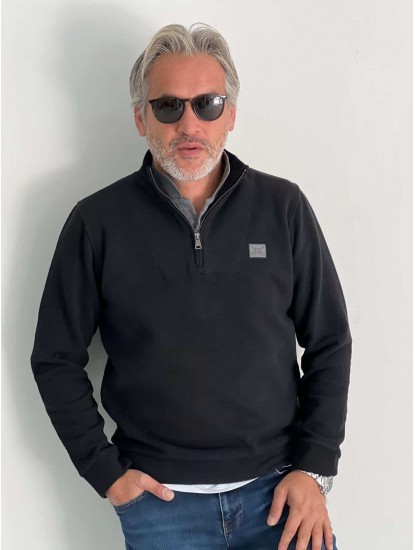 6123-Sir Raymond Tailor Yarım Fermuarlı Siyah Selanik Örme Sweath