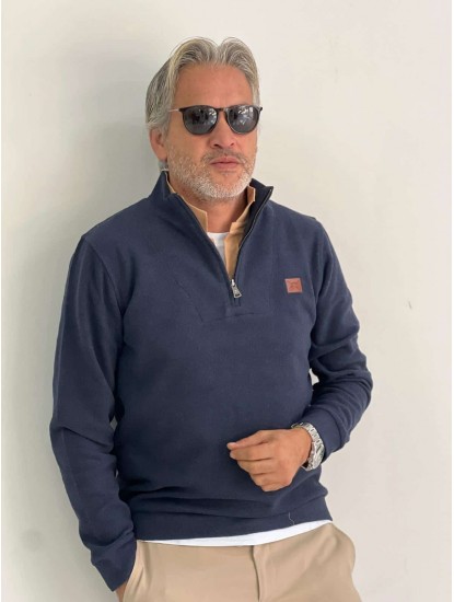 6126-Sir Raymond Tailor Yarım Fermuarlı Lacivert Selanik Örme Sweath