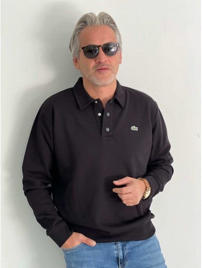6156-LCST Siyah Çıtçıtlı Polo Yaka Sweath
