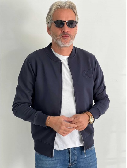 6167- CK Lacivert Hakim Yaka Ön Ve Arka Nakışlı Fermuarlı Slim Fit Sweath