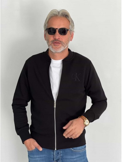6168- CK Siyah Hakim Yaka Ön Ve Arka Nakışlı Fermuarlı Slim Fit Sweath