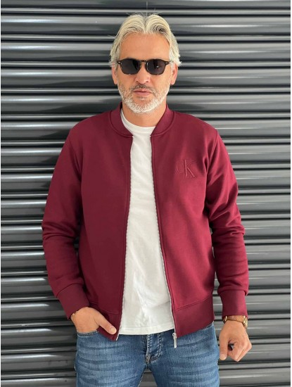 6170- CK Bordo Hakim Yaka Ön Ve Arka Nakışlı Fermuarlı Slim Fit Sweath