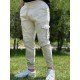 7037-Yep Krem Rengi Kargo Cepli Joger Pantolon