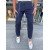 7055-Dont Panic Lacivert Atlas Kumaş Double Paça Zincir Detaylı Pantolon