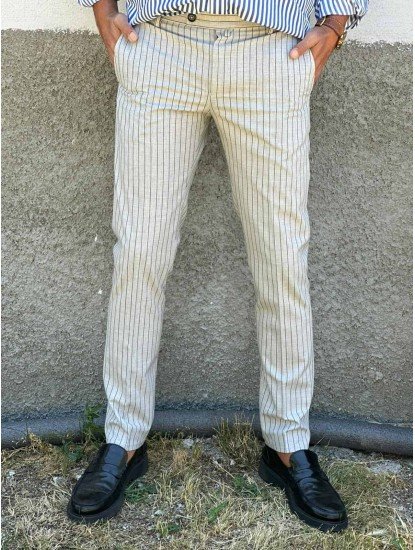7097-Score Gri Antrasit Çizgili Slim Fit Pantolon