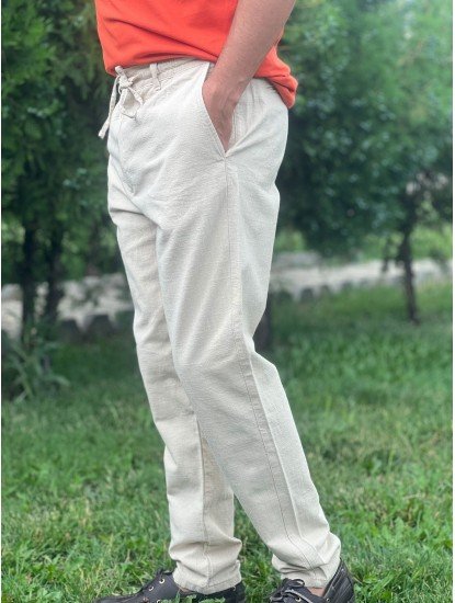 7099-NTWRK Gamel Rengi Regular Fit Keten Pantolon