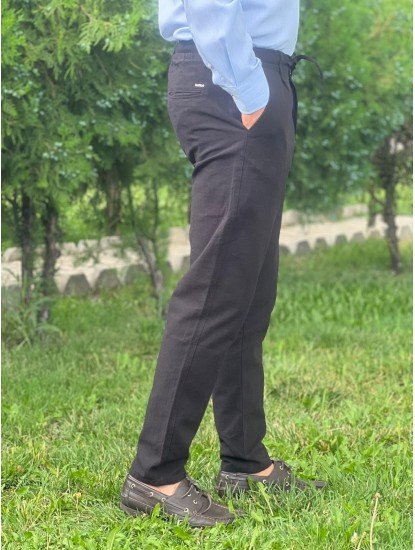 7100-NTWRK Siyah Regular Fit Keten Pantolon