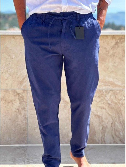 7108-NTWRK İndigo Regular Fit Keten Pantolon