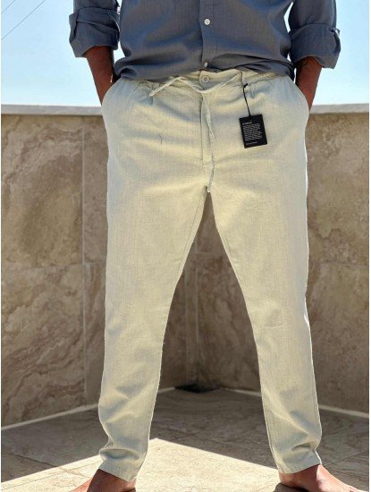 7109-Ntwrk Su Yeşili Regular Fit Keten Pantolon