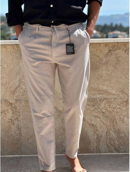 7110-Ntwrk Vizon Rengi Regular Fit Keten Pantolon