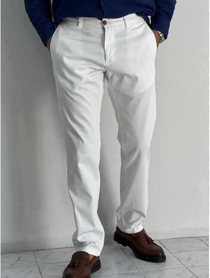 7112-Strellson Kırık Beyaz Rengi Dokulu Slim Fit Pantolon