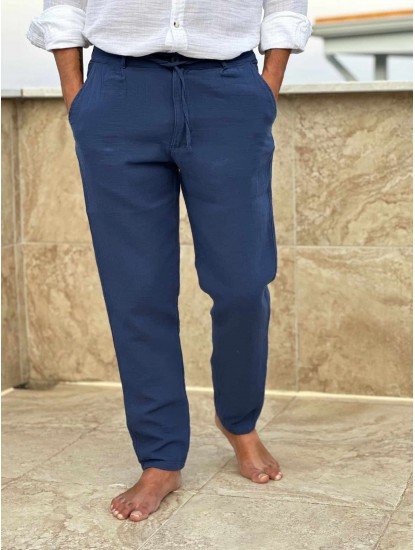 7121-BYMN Comfort Fit Lacivert Müslin Pantolon 