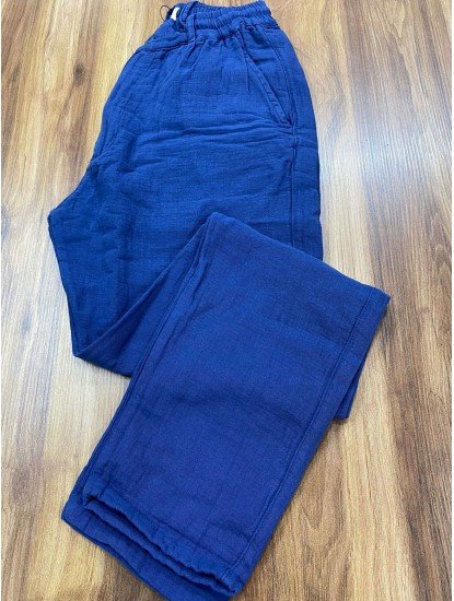 7122-BYMN Comfort Fit İndigo Müslin Pantolon 