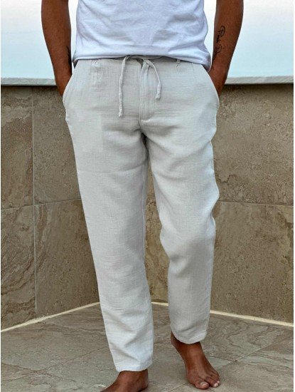 7123-BYMN Comfort Fit Gri Müslin Pantolon 