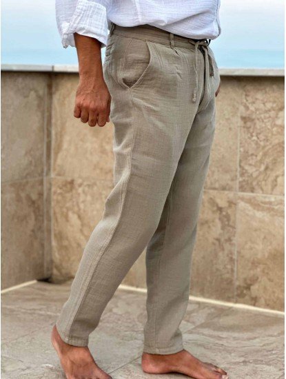 7125-BYMN Comfort Fit Yeşil Müslin Pantolon 