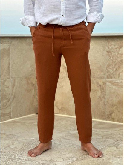 7126-BYMN Comfort Fit Kremit Müslin Pantolon 
