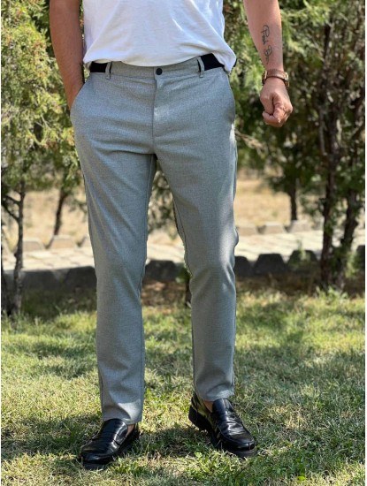 7139-Zara Gri Bel Detaylı Slim Fit Pantolon