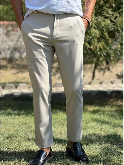 7140-Zara Krem Slim Fit Pantolon