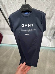 8282-GNT Lacivert Önü Baskılı Bisiklet Yaka Tshirt