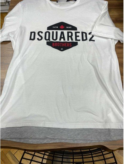 8346-DSQUARED2 Beyaz Önü Baskılı Bisiklet Yaka Tshırt