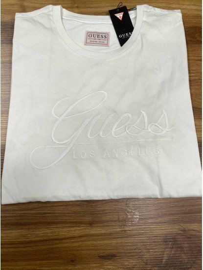8360-GUESS Beyaz Bisiklet Yaka Tshırt