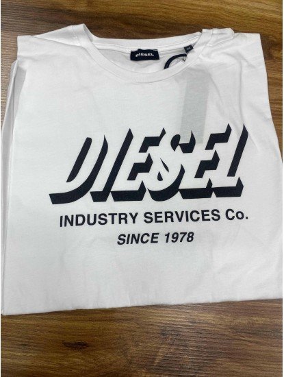 8364-DİESEL Beyaz Bisiklet Yaka Tshırt