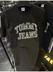 8411-TMY Siyah Önde Tommy Jeans Baskılı Bisiklet Yaka Tshırt