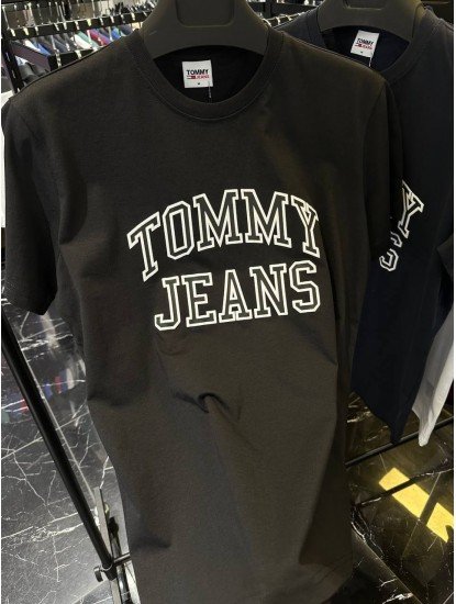 8411-TMY Siyah Önde Tommy Jeans Baskılı Bisiklet Yaka Tshırt