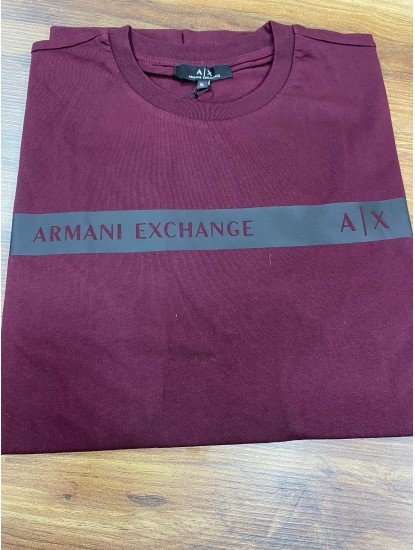 8431-ARMN  Bordo Önü Yazılı Sıfır Yaka Tshırt