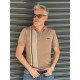 8495-Brioni Açık Kahve Boydan Desenli  Yarım Fermuarlı Polo Yaka Kısa Kollu Slim Fit Merserize
