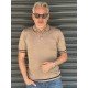 8501-Gastello Açık Kahve Yaka Şeritli  Düğmeli Polo Yaka Kısa Kollu Slim Fit Merserize