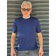 8515-Angelo Galasso Lacivert Bisiklet Yaka Kısa Kollu Slim Fit Merserize