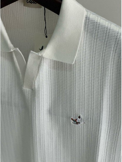 8529-BYMN Beyaz Desenli Polo Yaka Kısa Kollu Merserize