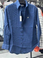 8626-BYMN Lacivert Kadın Comfort Fit Müslin Gömlek