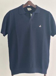 8531-BYMN Lacivert Desenli Polo Yaka Kısa Kollu Merserize 