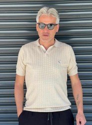 8532-BYMN Bej Desenli Polo Yaka Kısa Kollu Merserize 