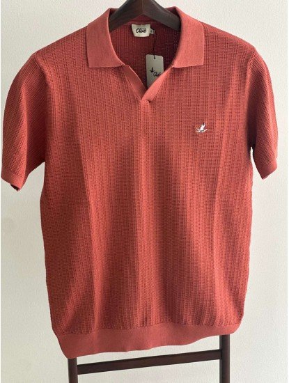8533-BYMN Kiremit Desenli Polo Yaka Kısa Kollu Merserize