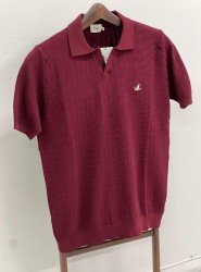 8537-BYMN Bordo Desenli Polo Yaka Kısa Kollu Merserize