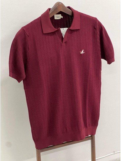 8537-BYMN Bordo Desenli Polo Yaka Kısa Kollu Merserize