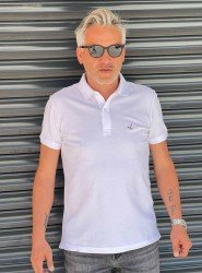 8538-BYMN Beyaz Pike Kumaş polo Yaka Tshırts