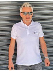 8538-BYMN Beyaz Pike Kumaş polo Yaka Tshırts