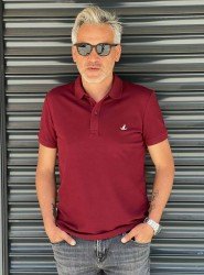 8539-BYMN Bordo Pike Kumaş polo Yaka Tshırts