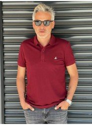 8539-BYMN Bordo Pike Kumaş polo Yaka Tshırts