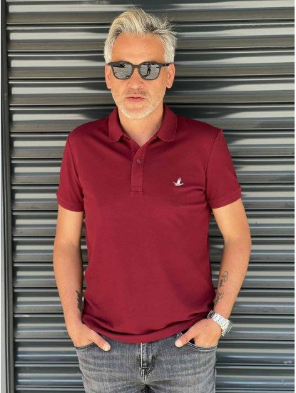 8539-BYMN Bordo Pike Kumaş polo Yaka Tshırts